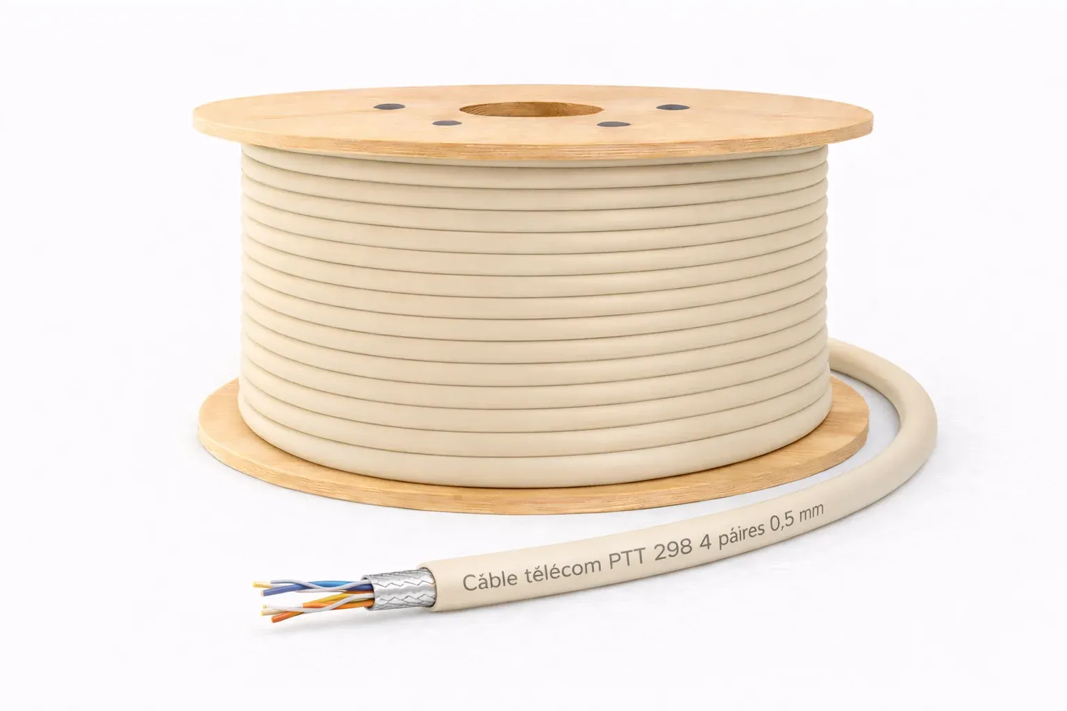Câble télécom PTT 298 4 paires 0,5 mm – ivoire – au mètre (touret) — image 1