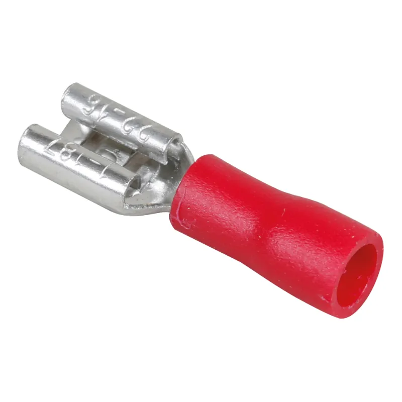 Cosse clip femelle Faston — partiellement isolée — languette 6,35 × 0,8 mm — rouge — boîte de 50 — image 1