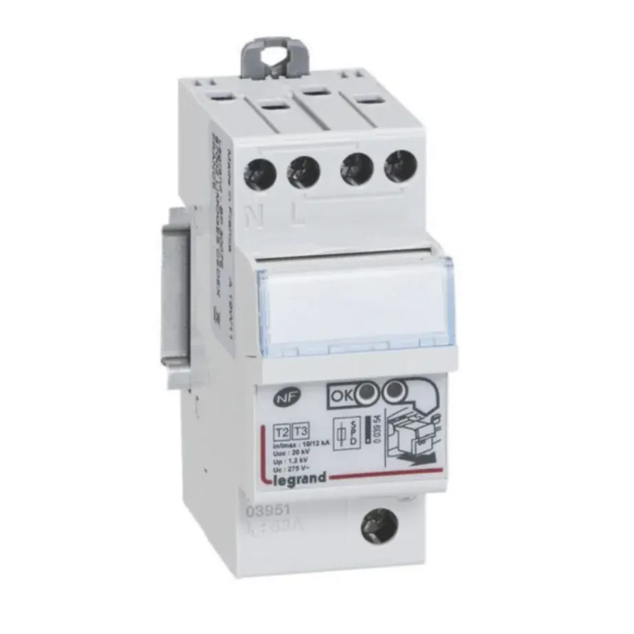 Parafoudre T2+T3 — 1P+N — Imax 12 kA — protection intégrée Icc 4,5 kA — 2 modules — image 1