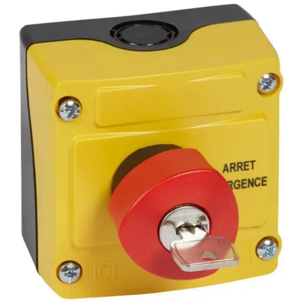 Boîte à bouton arrêt d'urgence — coup-de-poing Ø40 à clé n°455 — couvercle jaune — Ø22 — image 1