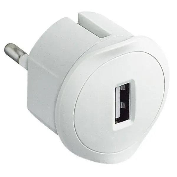 Adaptateur prise USB 5 V 1,5 A max — fiche 2P 10 A — blanc — image 1