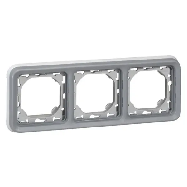 Support de plaque encastré 3 postes horizontaux — IP55 — gris — image 1