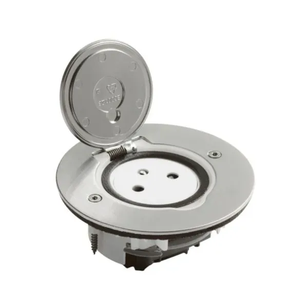 Prise affleurante 2P+T — platine ronde inox brossé — image 1