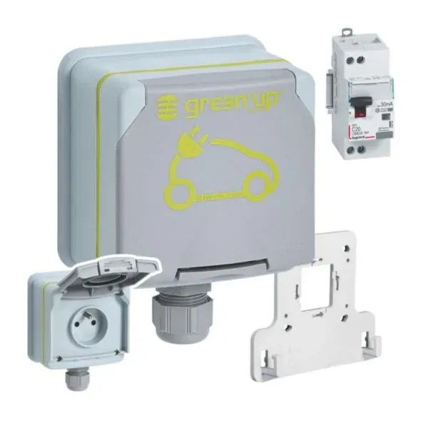 Kit Green'up Access — prise saillie 16 A 230 V IP66/IK08 + patère + disjoncteur différentiel 20 A 30 mA type F — image 1