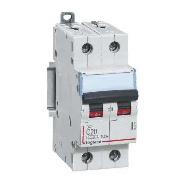 DX3 6000 — Disjoncteur 2P 20 A Courbe C — Connexion vis — 1 rangée × 2 modules — image 1
