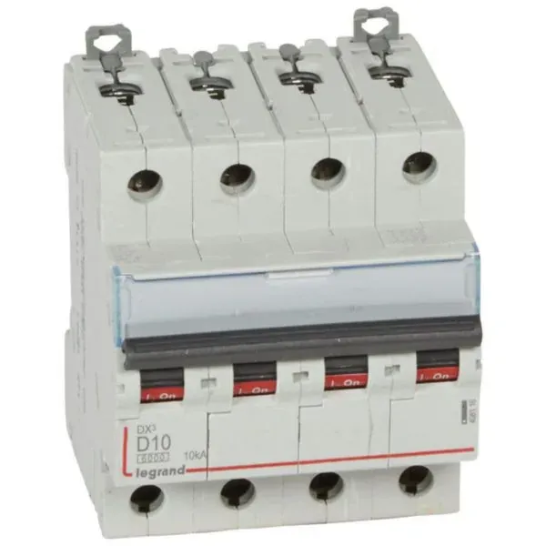 DX³ 6000 — Disjoncteur 4P 10 A courbe D — 10 kA — 1 rangée × 4 modules — image 1