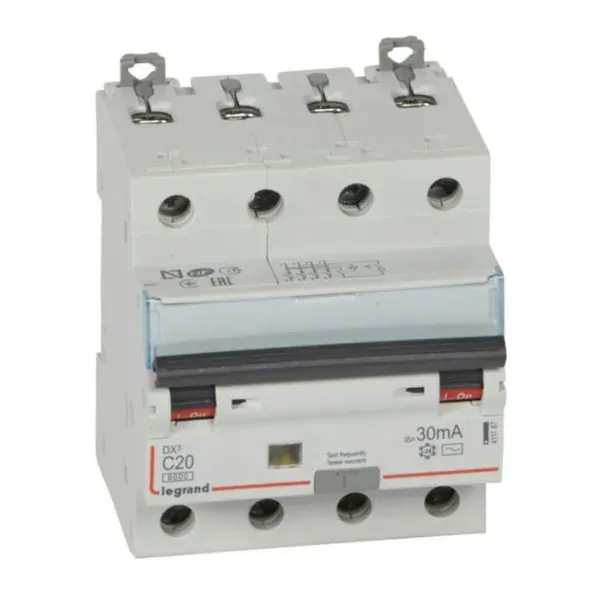 DX³ 6000 — Disjoncteur différentiel 4P 20 A AC 30 mA — 10 kA — 1 rangée × 4 modules — image 1