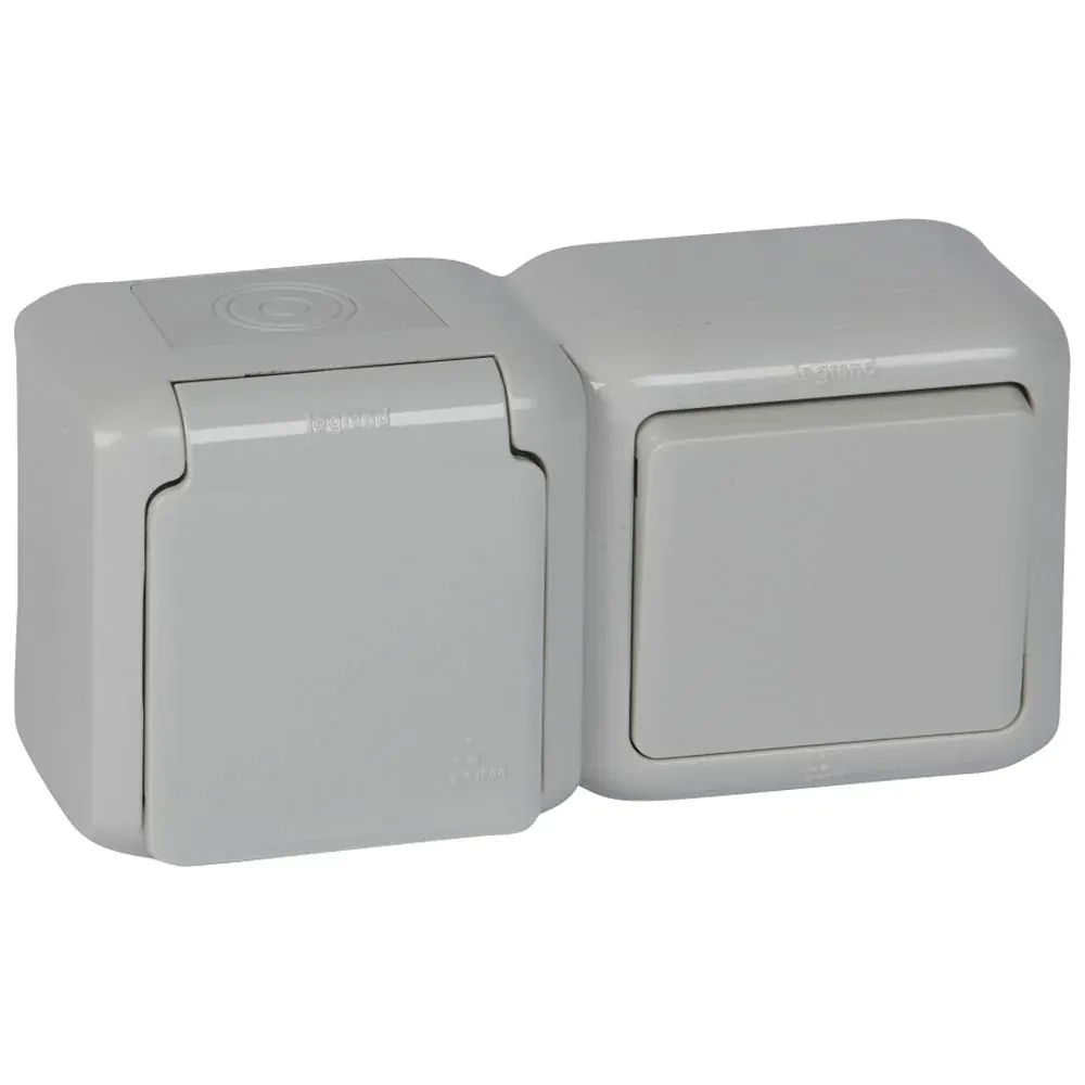 Bloc saillie Forix — va-et-vient 10 AX + prise 2P+T 16 A — IP44 — gris — image 1