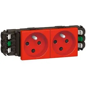 Double prise 2P+T détrompée — 1 rangée × 4 modules — rouge — image 1