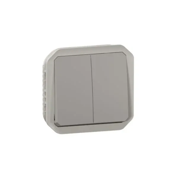 Commande double interrupteur/va-et-vient ou poussoir — Plexo IP55 IK08 gris — image 1