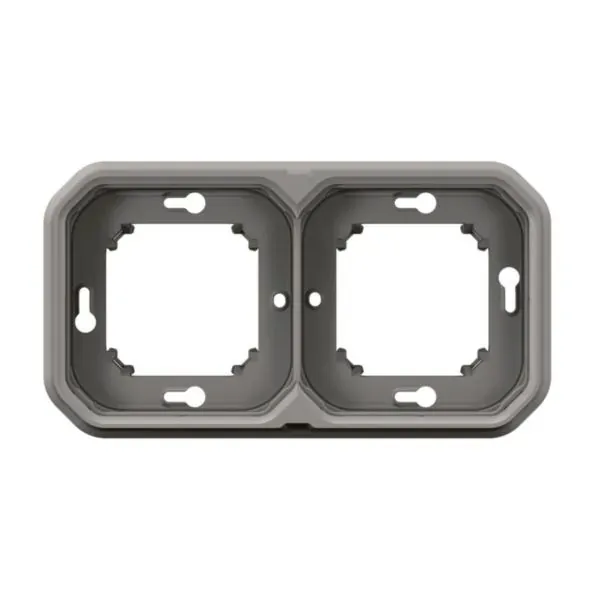 Support/plaquette encastré 2 postes — horizontal/vertical — IP55 — gris — image 1