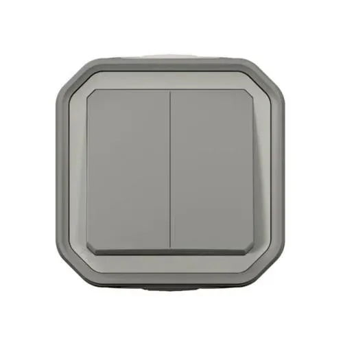 Double va-et-vient saillie — 2×10 A — IP55 IK08 — Plexo gris — image 1