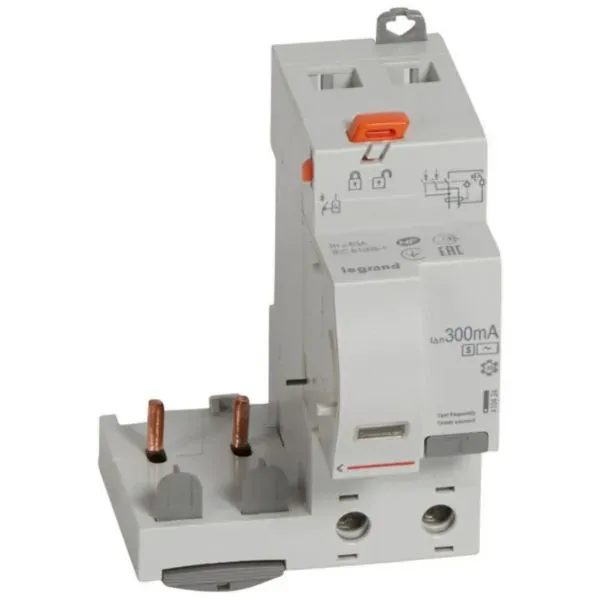 Bloc différentiel adaptable à vis Legrand DX³ — 2P 63A — type AC 300mA sélectif — 2 modules — image 1