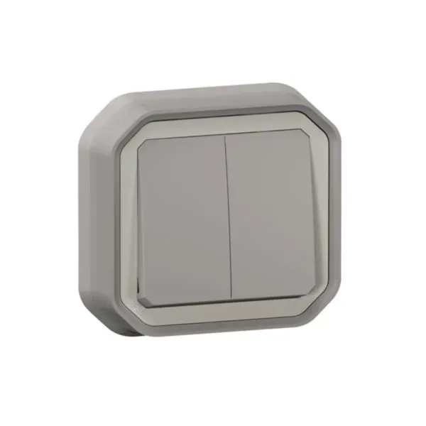 Commande double va-et-vient encastrée — IP55 IK08 — gris — image 1
