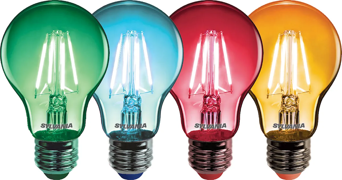 Pack 4 ampoules LED A60 colorées — 4 × 4 W — E27 — IP54 — vert/bleu/rouge/orange — image 1