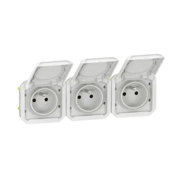 Bloc 3 prises 2P+T horizontal — IP55/IK08 — blanc — image 1