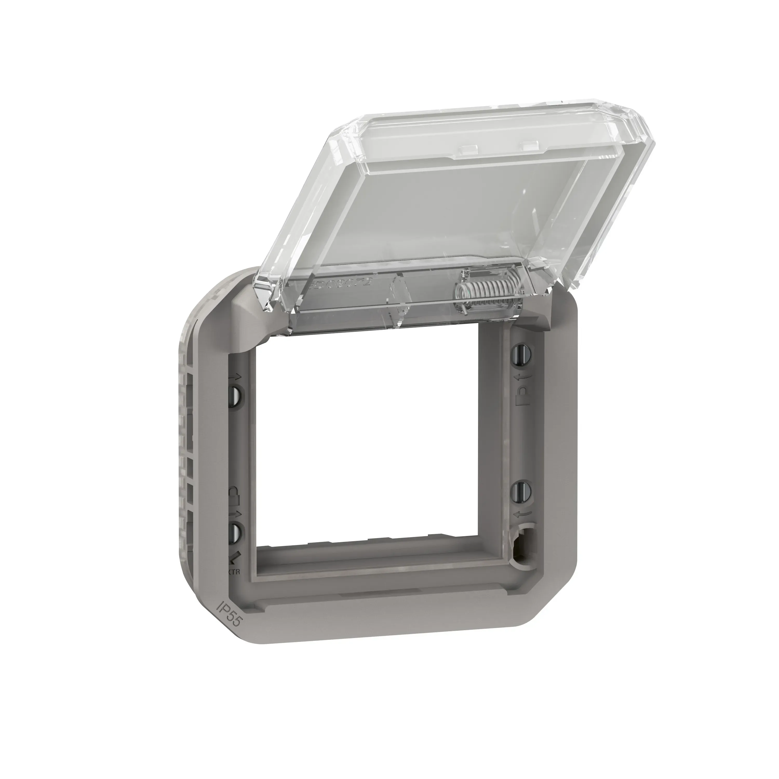 Adaptateur étanche Plexo IP55 pour fonction Mosaic — finition gris à volet transparent — image 1
