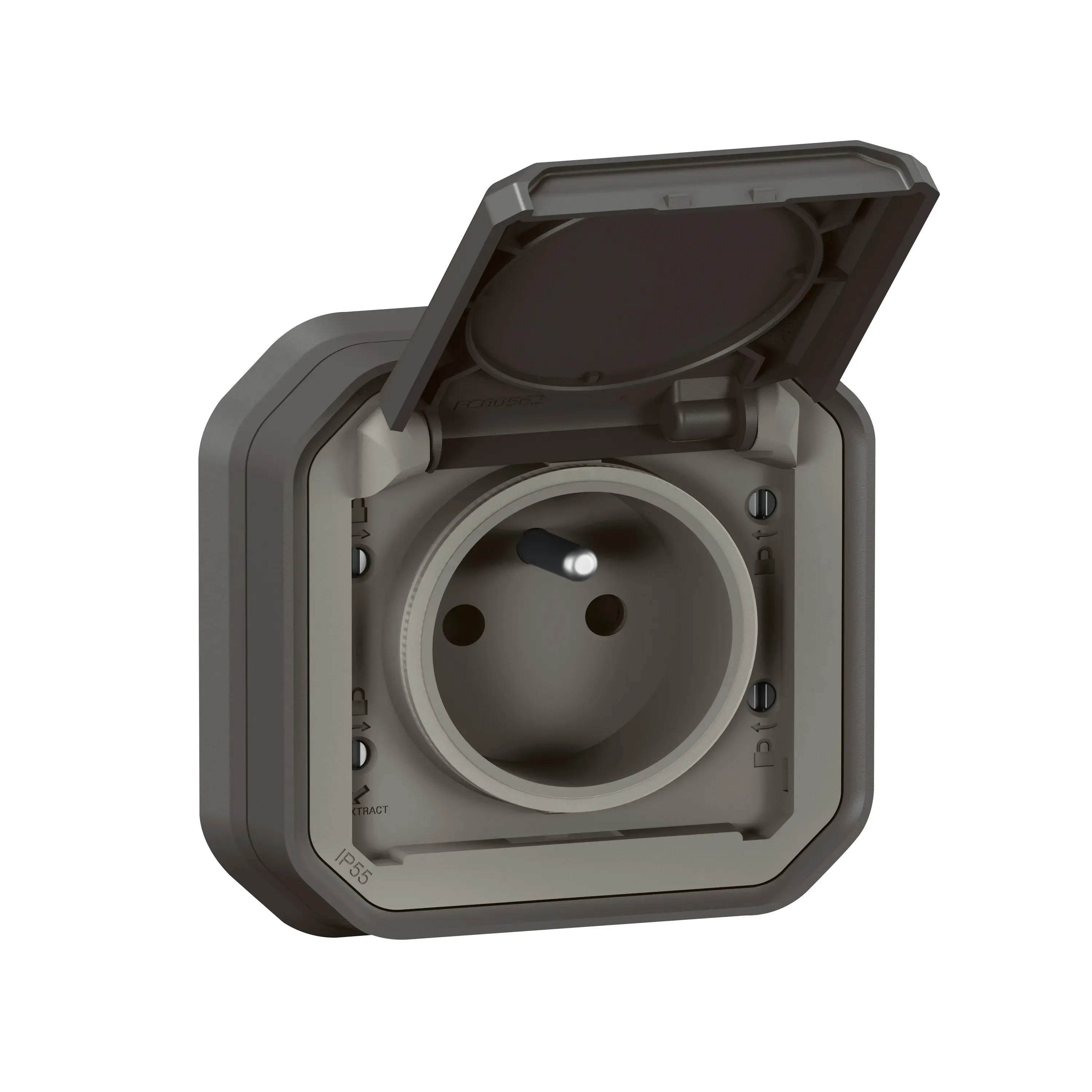 Prise de courant 2P+T encastrée — 16A 250V — IP55 — anthracite — image 1